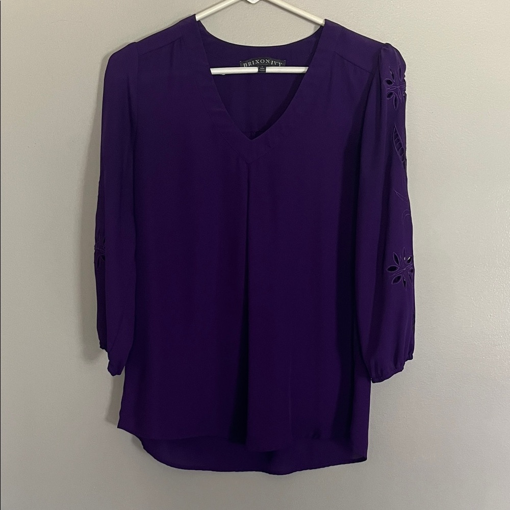 Brixon Ivy Deep Purple Blouse with Eyelet Sleeves
